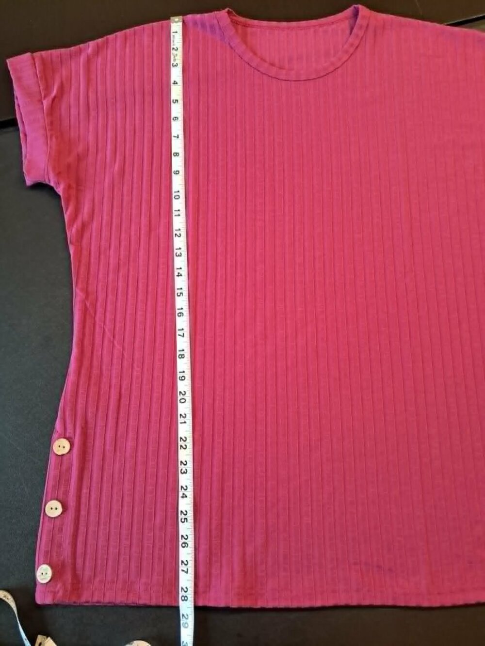 Pink Ribbed Top w/ Side Buttons Size XL - Picture 7 of 8